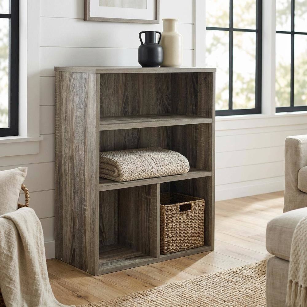 Angle. FurniFact - Engineered Wood Bookcase in Warm Brown Finish for Elegant Home Storage - French Oak.