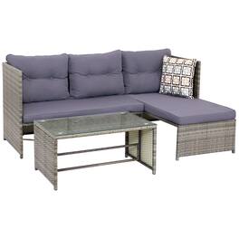 Sunnydaze - Longford Rattan Patio Chaise Sofa Sectional Set - Charcoal