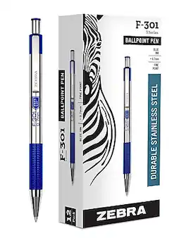 Zebra - F-301 Retractable Ballpoint Pen, Fine Point, 0.7mm, Blue Ink, Dozen (27120)