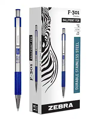 F-301
3 Series
Ballpoint Pen
Blue
Fine Point
Durable Stainless Steel
ZEBRA
12 Pack