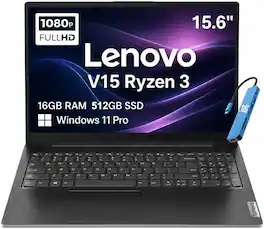 Lenovo - Upgraded - V15 15.6'' FHD Laptop - AMD Ryzen 3 with 16GB Memory - 512GB SSD - Webcam w/Shutter - Numeric Keypad - Windows 11 Pro - Black