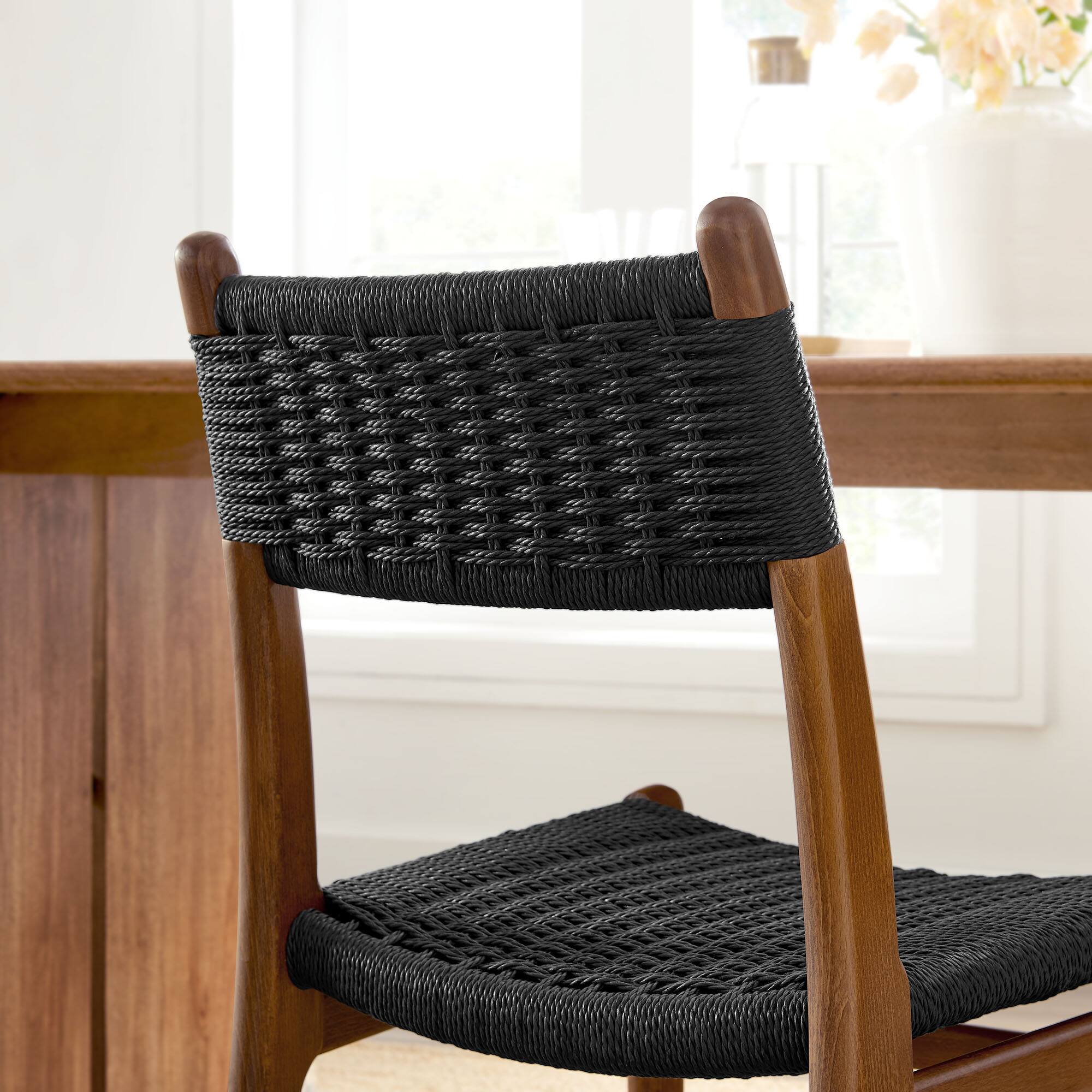 Alt View 1. Modway - Wynn Rope and Wood Dining Side Chair by Modway - Walnut Black.