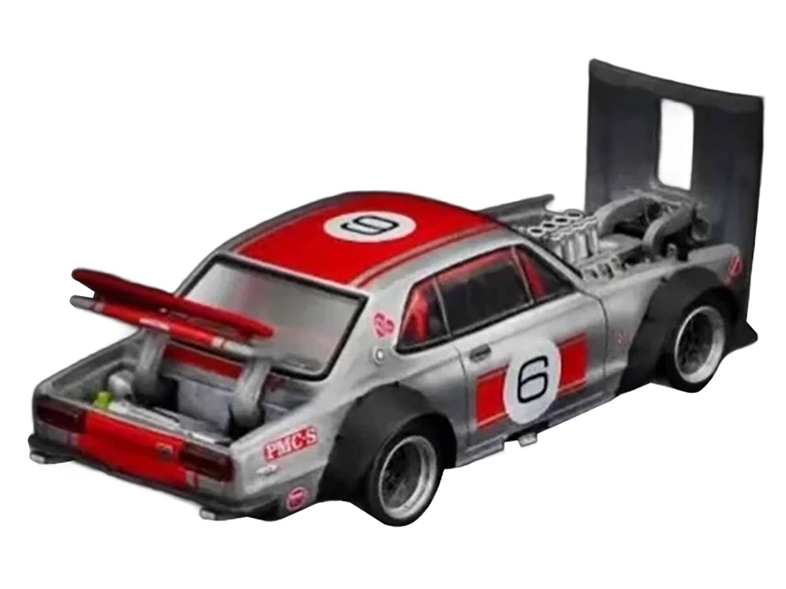 Alt View 2. Pop Race - Skyline GT-R V8 Drift "Hakosuka" RHD #6 Silver Metallic with Red "APA XPO 2025 Exclusive" 1/64 Model Car by Pop Race.
