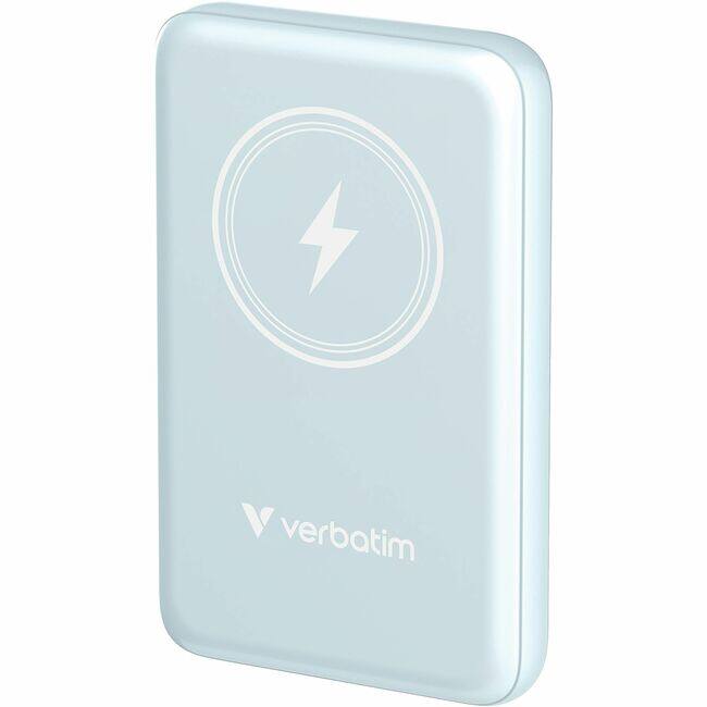 Front. Verbatim - Verbatim Charge 'n' Go Magnetic Wireless Power Bank 10000 mAh - Blue - 10000 mAh - 20 W - USB Type-C Connector - 1 x USB.