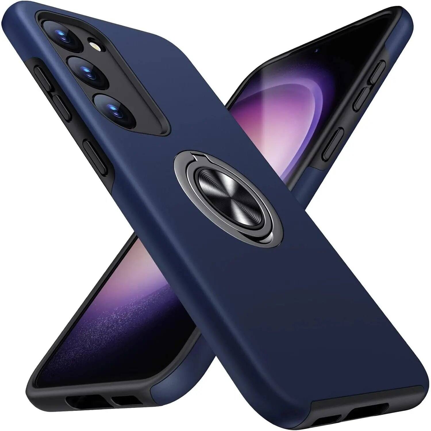 Front. Entronix - Enronix Protective Case for Samsung Galaxy S24 Plus with 360° Kickstand Grip - Navy.