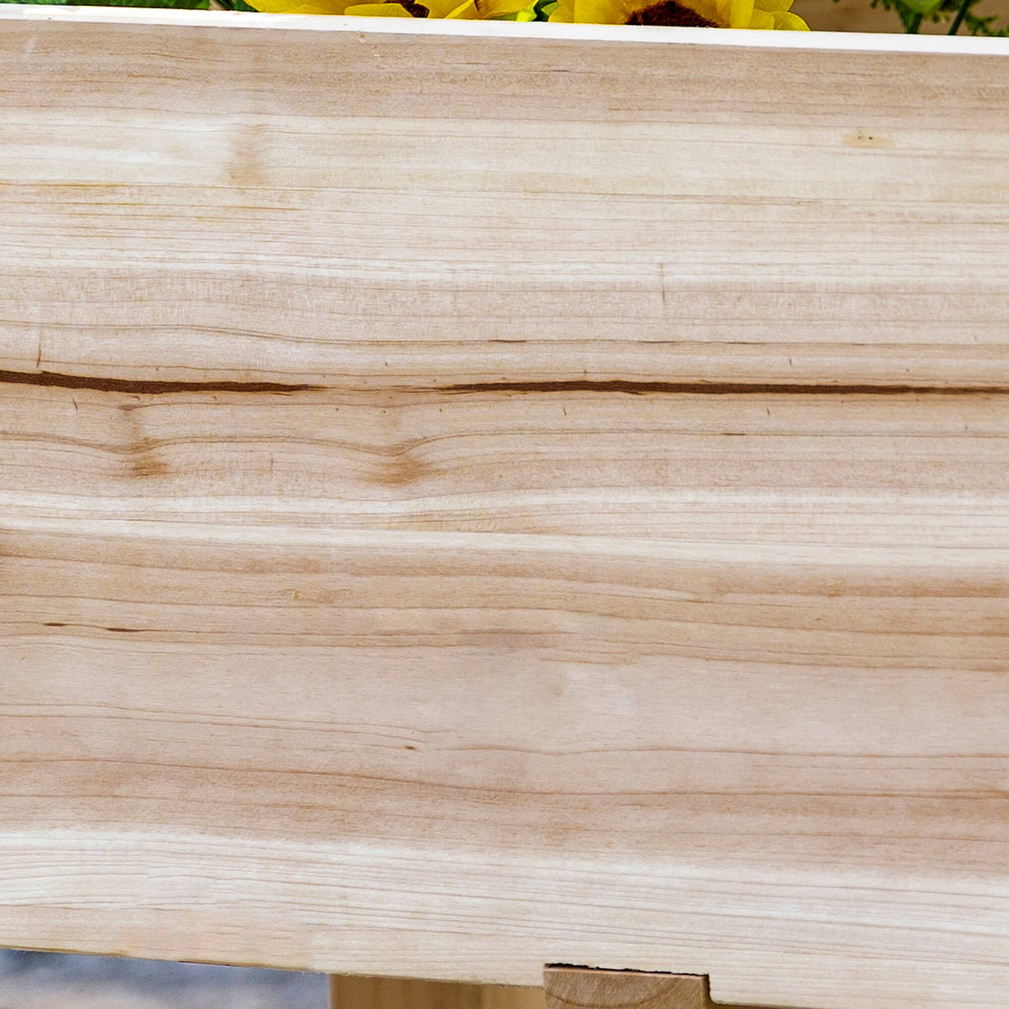 Alt View 7. Outsunny - Raised Garden Bed with 3 Planter Box, Elevated Wooden Plant Stand with Drainage Holes - Natural wood finish.