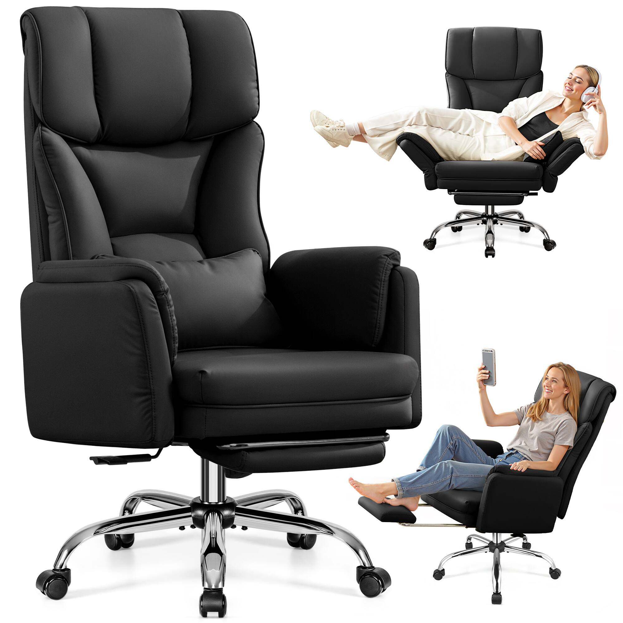 Alt View 1. Brick Attic - 500LBS Plus Ergonomic Office Chair with Footrest, Wide Cross Legged Executive Chair with Reversible Armrests, 120°Tilt - Black.