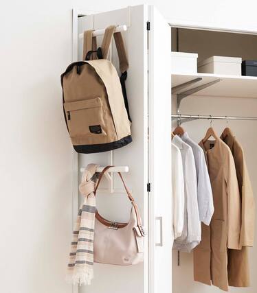 Front. Yamazaki Home - Over-the-Door Backpack Hanger - Steel - White.