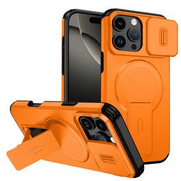 Dteck - Magnetic Case for Apple iPhone 16 Pro Max with Sliding Camera Cover,Qi Wireless Charging,Rugged Stand Shockproof Shell - Orange