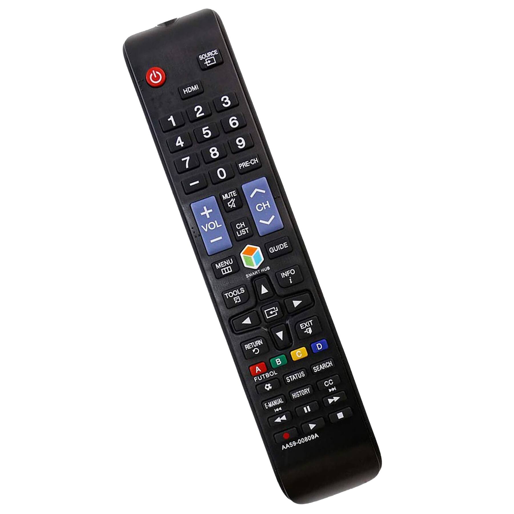SOURCE - HDMI 3 2 1 6 5 4 9 8 7 PRE-CH 0 - MUTE a CH + VOL CH LIST - GUIDE MENU UB SMART INFO i TOOLS EXIT - RETURN D 5 C A SEARCH FUTBOL STATUS CC HISTORY PN E-MANUAL H AA59-00809A