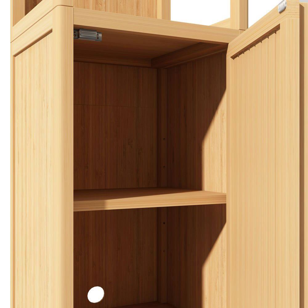 Angle. Kadyn - A 52-foot-tall Brown linen tower bamboo storage cabinet, Suitable for main living spaces - Brown.