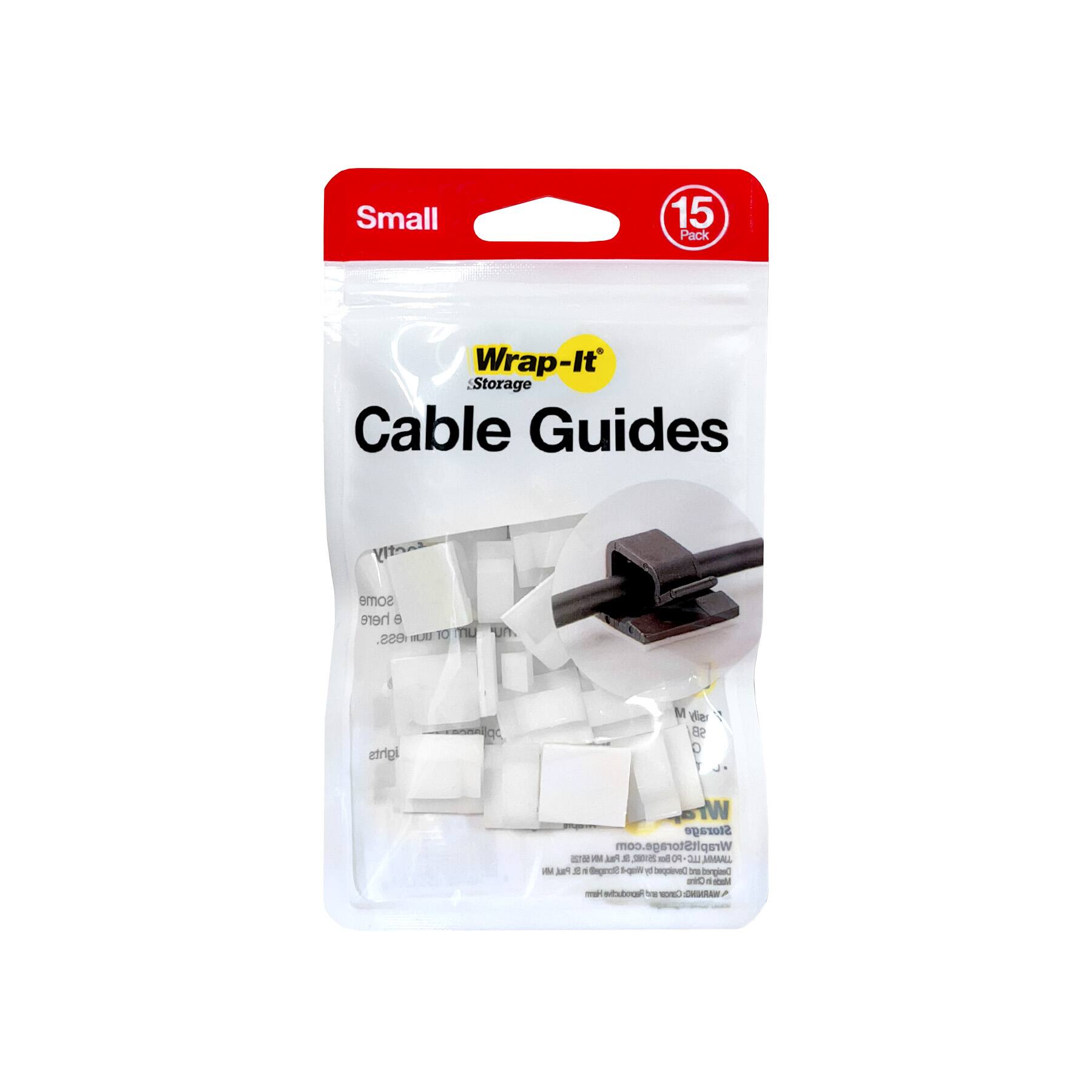 Wrap-It Storage - Cable Guides - Small (15-Pack) Adhesive Backed Cable and Wire Clips - White