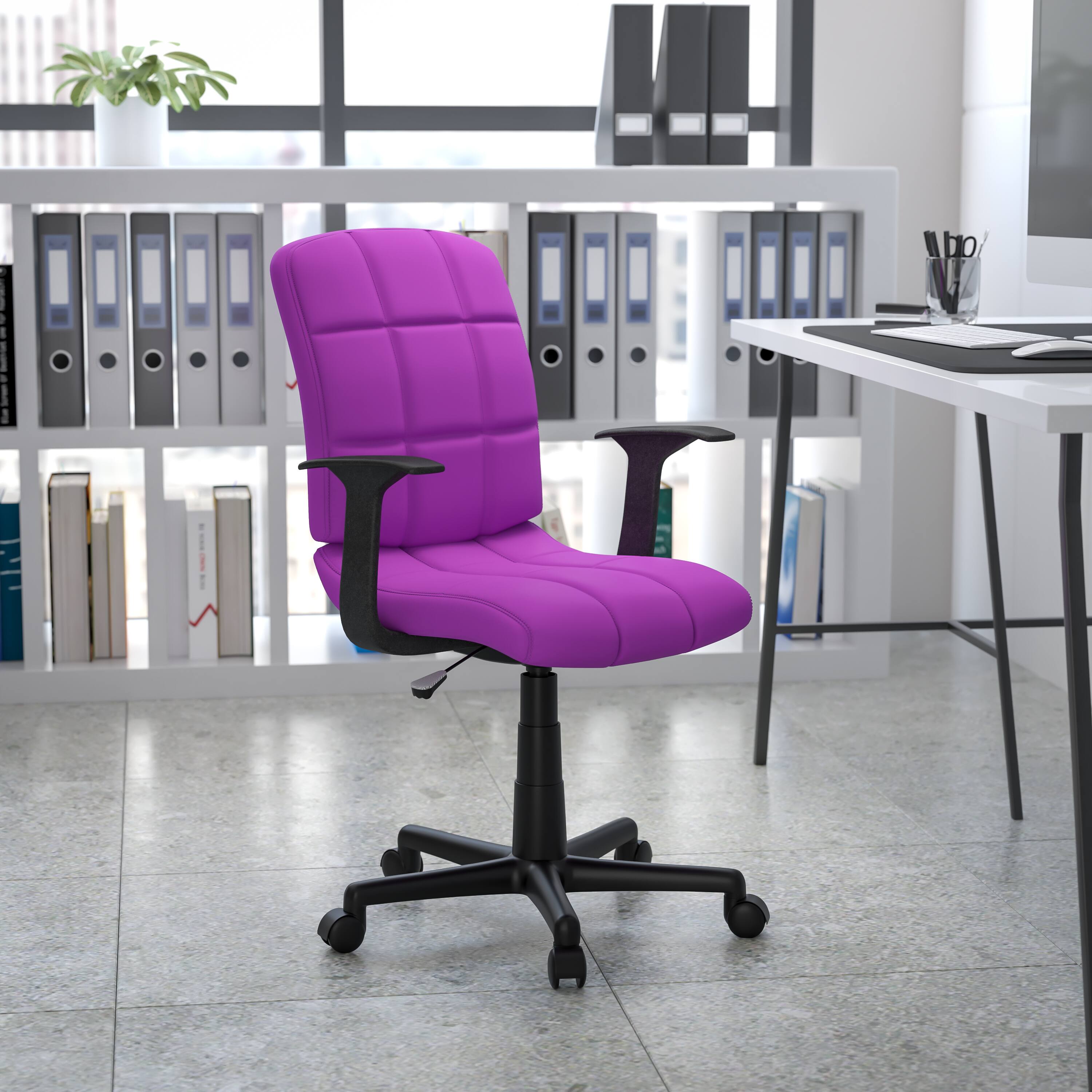 Alt View 1. Emma + Oliver - Mid-Back Quilted Vinyl Swivel Task Office Chair with Arms - Purple.