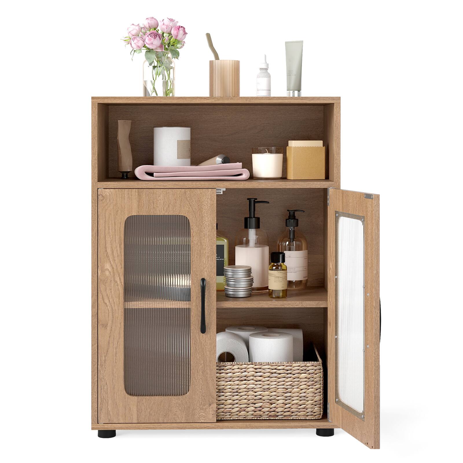 Alt View 9. Gymax - Gymax Bathroom Cabinet Freestanding Cabinet w/ 2 Doors & 3-Level Adjustable Shelf Natural - Yellow.
