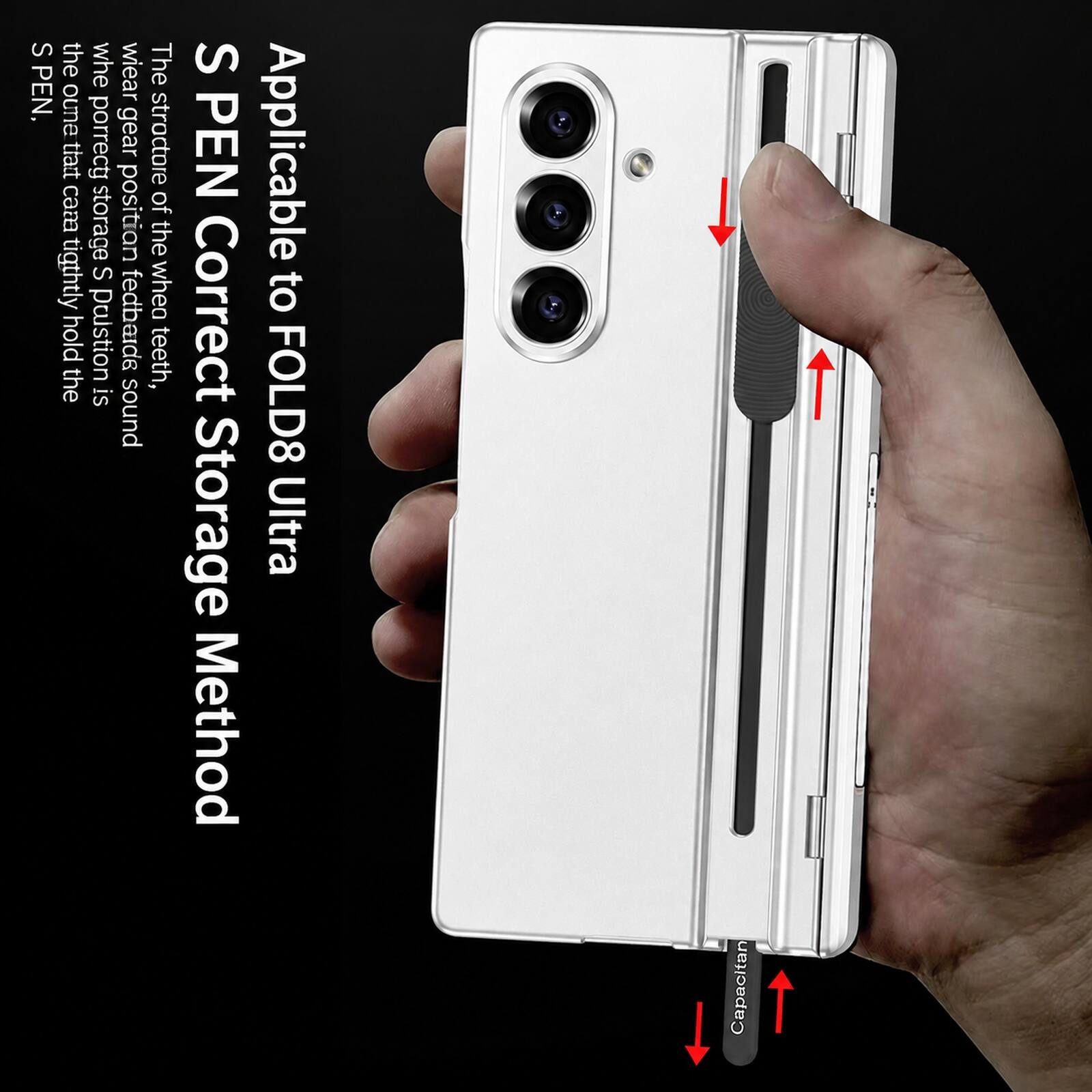 The S PEN Correct Storage Method

Applicable to FOLD8 Ultra

The structure of the S PEN Applicable to the correct position of storage the tightly S when Correct to hold

Our pen that coat tightly hold the

Wear gear position fedbards teeth, the is sound