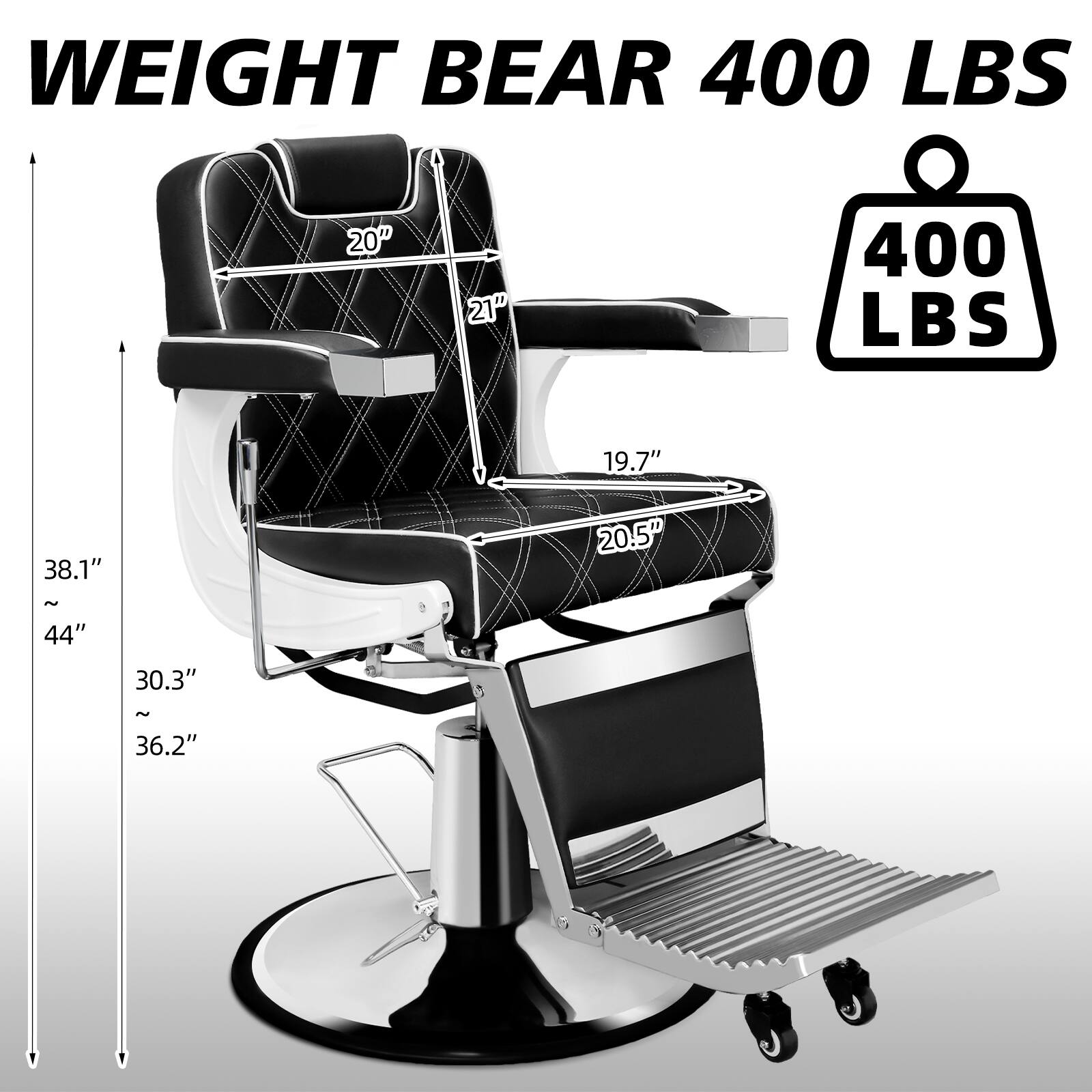 WEIGHT BEAR 400 LBS

- 20"
- 21"
- 19.7"
- 20.5"
- 38.1" ~ 44"
- 30.3" ~ 36.2"