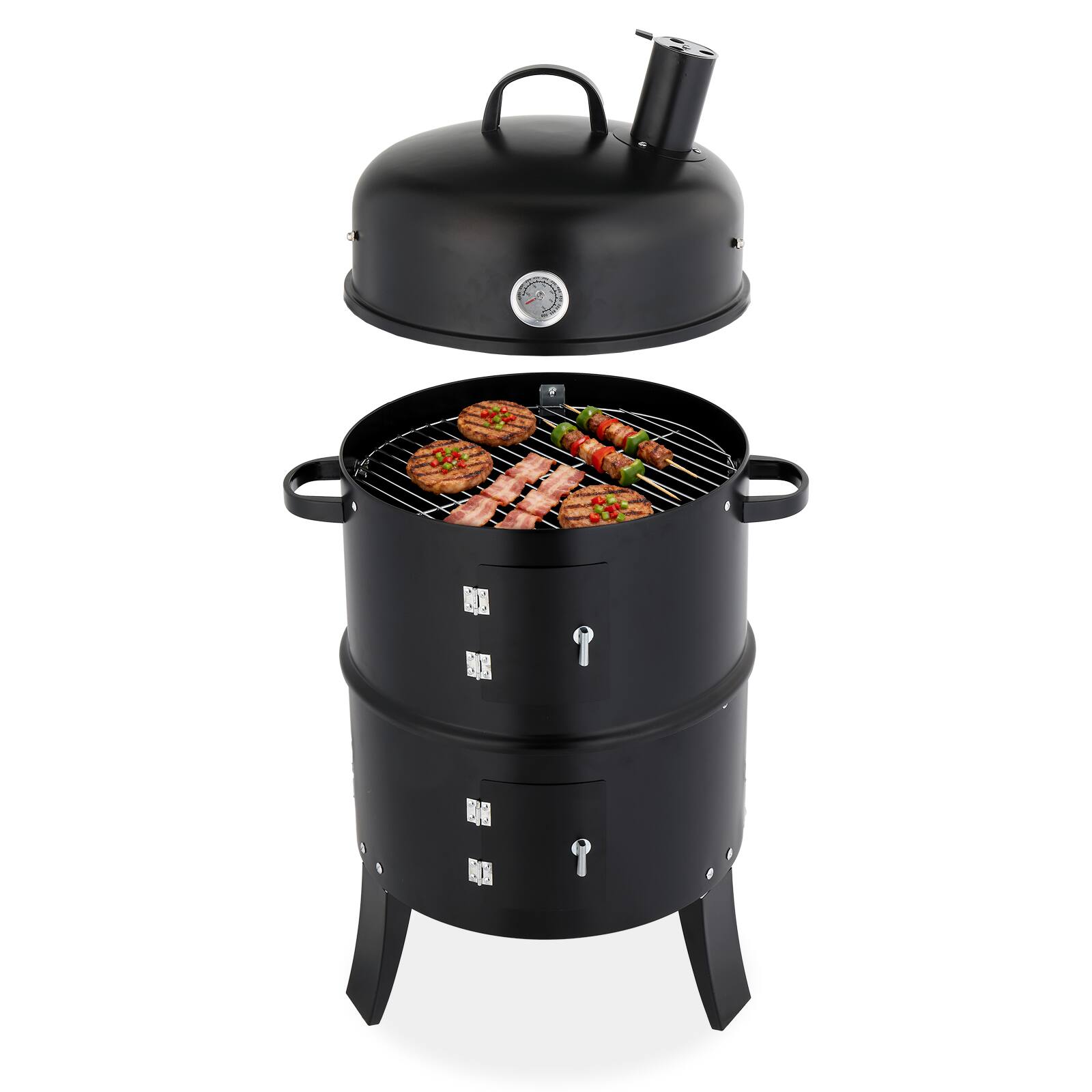 Alt View 1. Winado - 32in 3-in-1 Vertical Charcoal Smoker 2-Layer Charcoal Grill with Thermometer, Chimney for Outdoor Camping Party Cooking - Black.