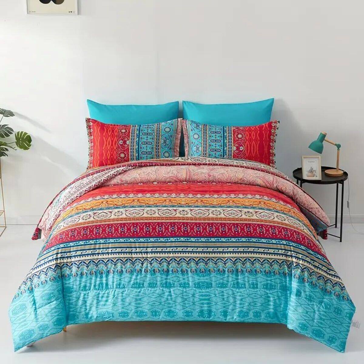 Alt View 1. Shatex - Red and blue striped king 3 pieces comforter set, simple, vibrant, and versatile, available in multiple sizes - red.
