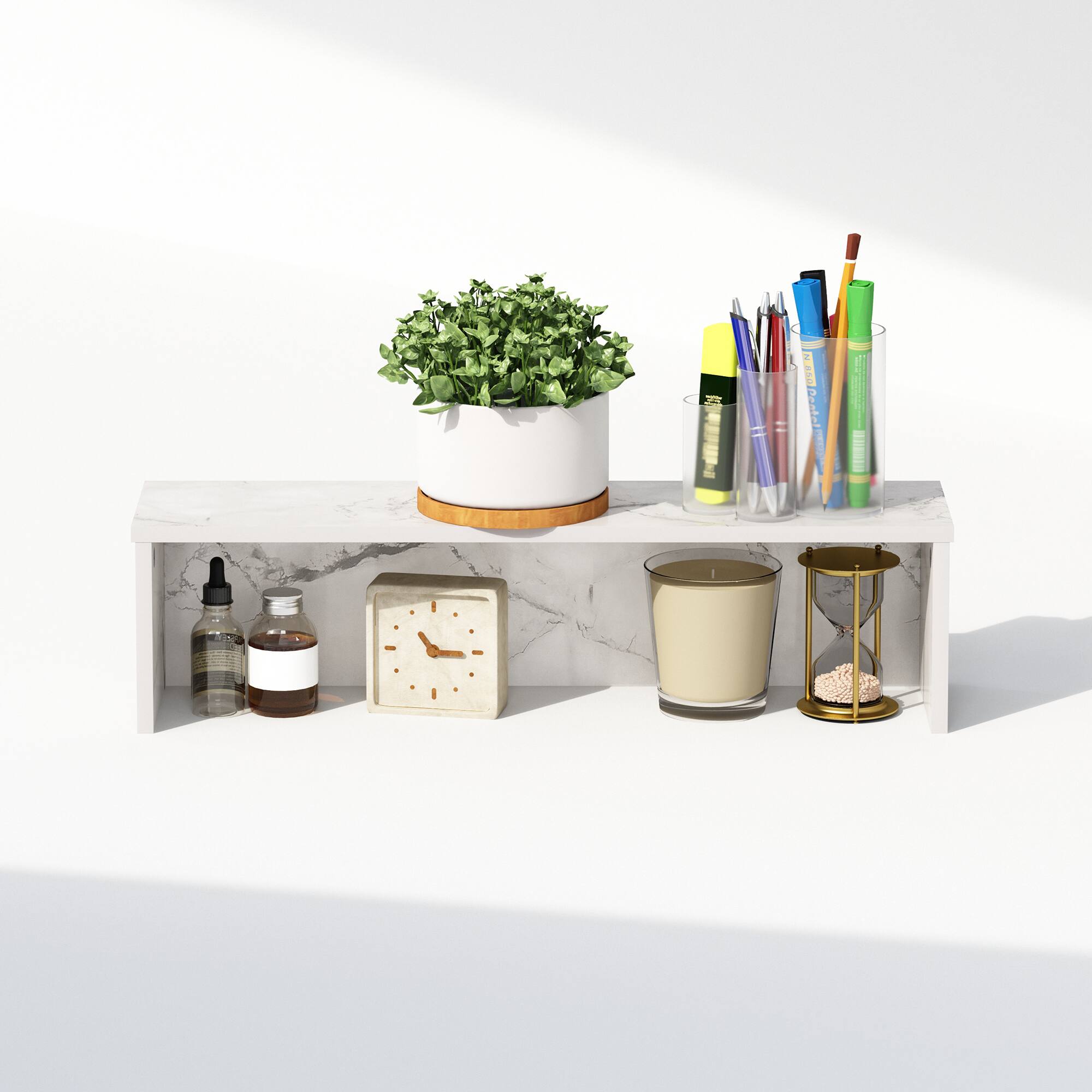Alt View 4. Furinno - Classic 23-Inch Desk Organizer, Shelf Organizer Storage & Display Stand - Marble White.