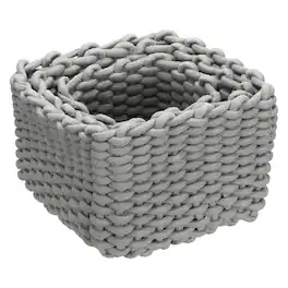 Unique Bargains - 3pcs Cotton Rope Woven Storage Baskets, S+M+L Gift Chest Box for Shelf Organizing Bedroom - Gray