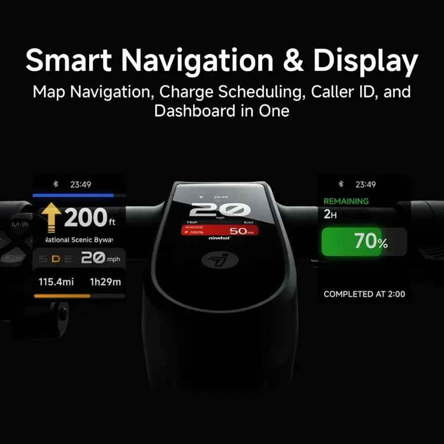 Smart Navigation & Display: Map Navigation, Charge Scheduling, Caller ID, and Dashboard in One.

This image showcases a smart navigation and display system that combines various features into one device. The system includes map navigation, charge scheduling, caller ID, and a dashboard, all in one. The image also displays a timer indicating that the remaining time is 2 hours and 70% of the task is completed. The device is designed to provide users with a convenient and efficient way to manage their daily tasks and navigate their surroundings.