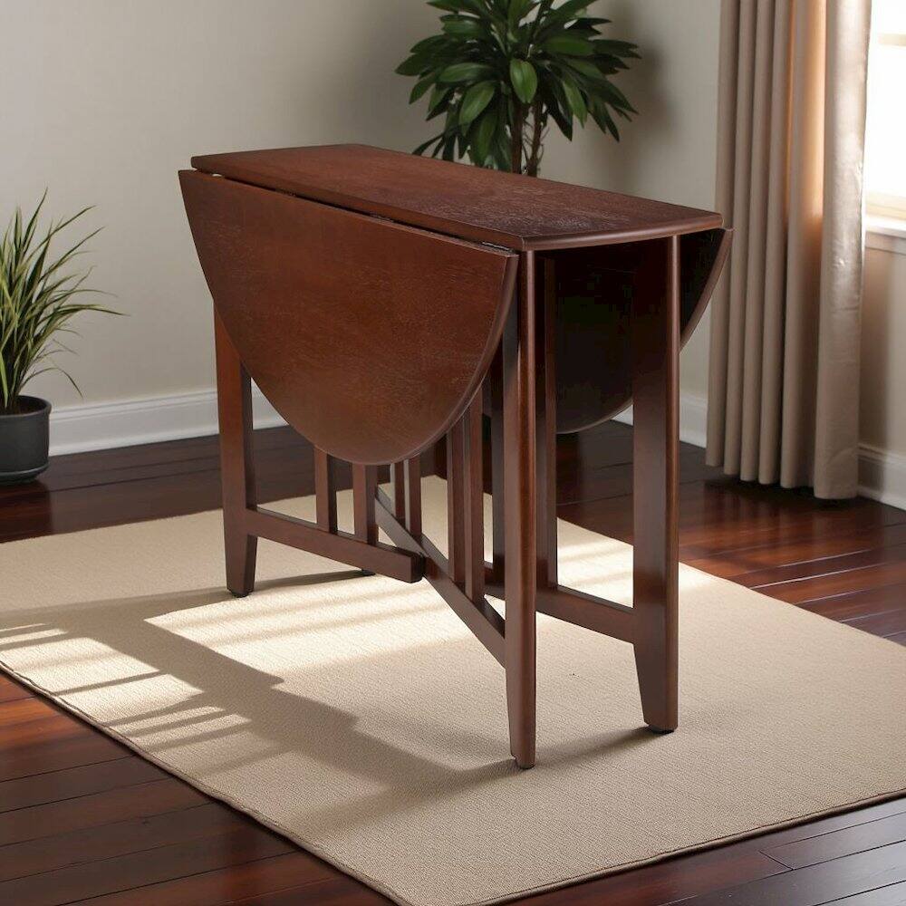 Left. FurniFact - Antique Walnut Small Round Dining Table – Folding Drop Leaf Table - Walnut.