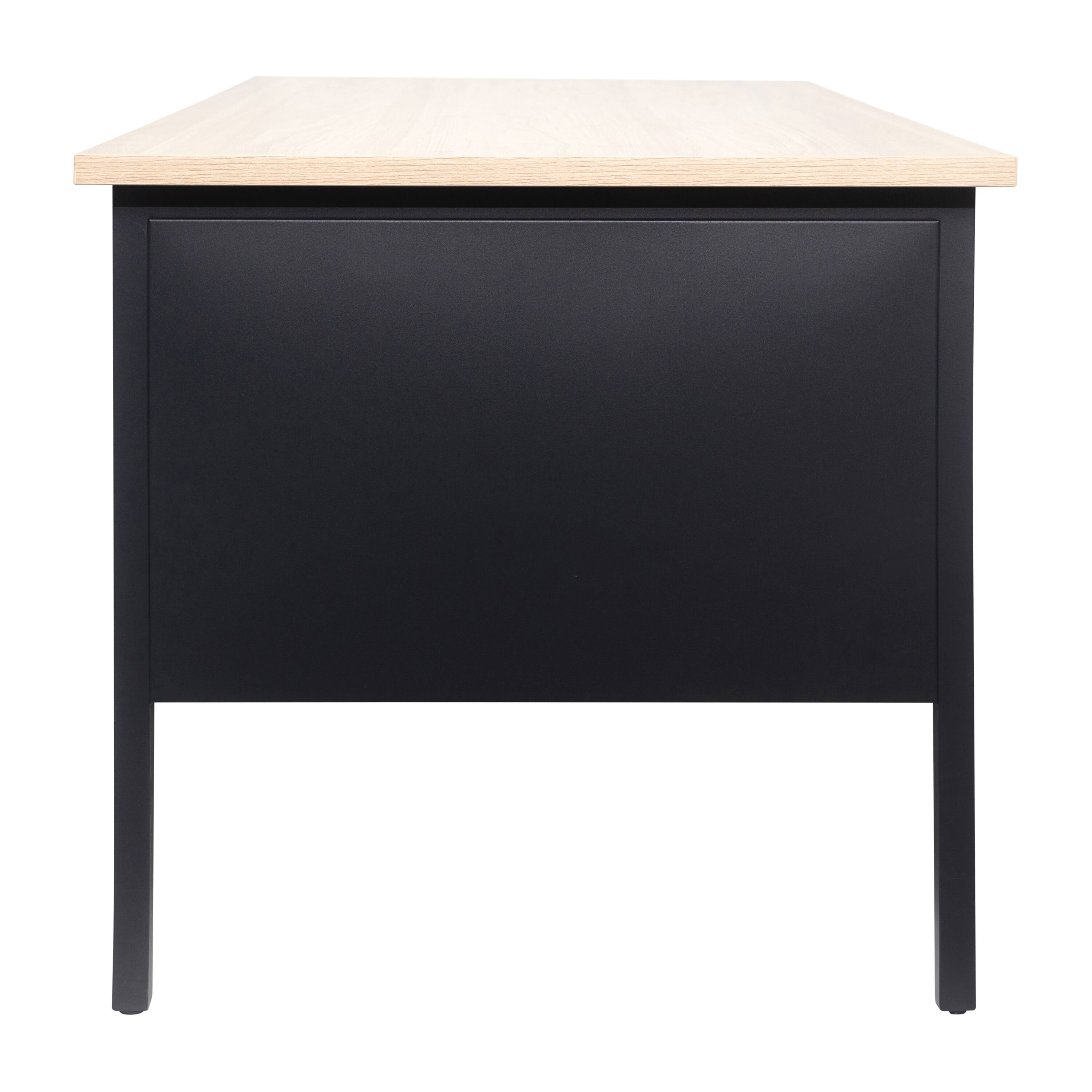 Left. Flash Furniture - Cambridge Commercial Grade 30x60 Right Side Single Pedestal Desk with 3 Locking Drawers, White Oak Top and Black Frame - Brown.