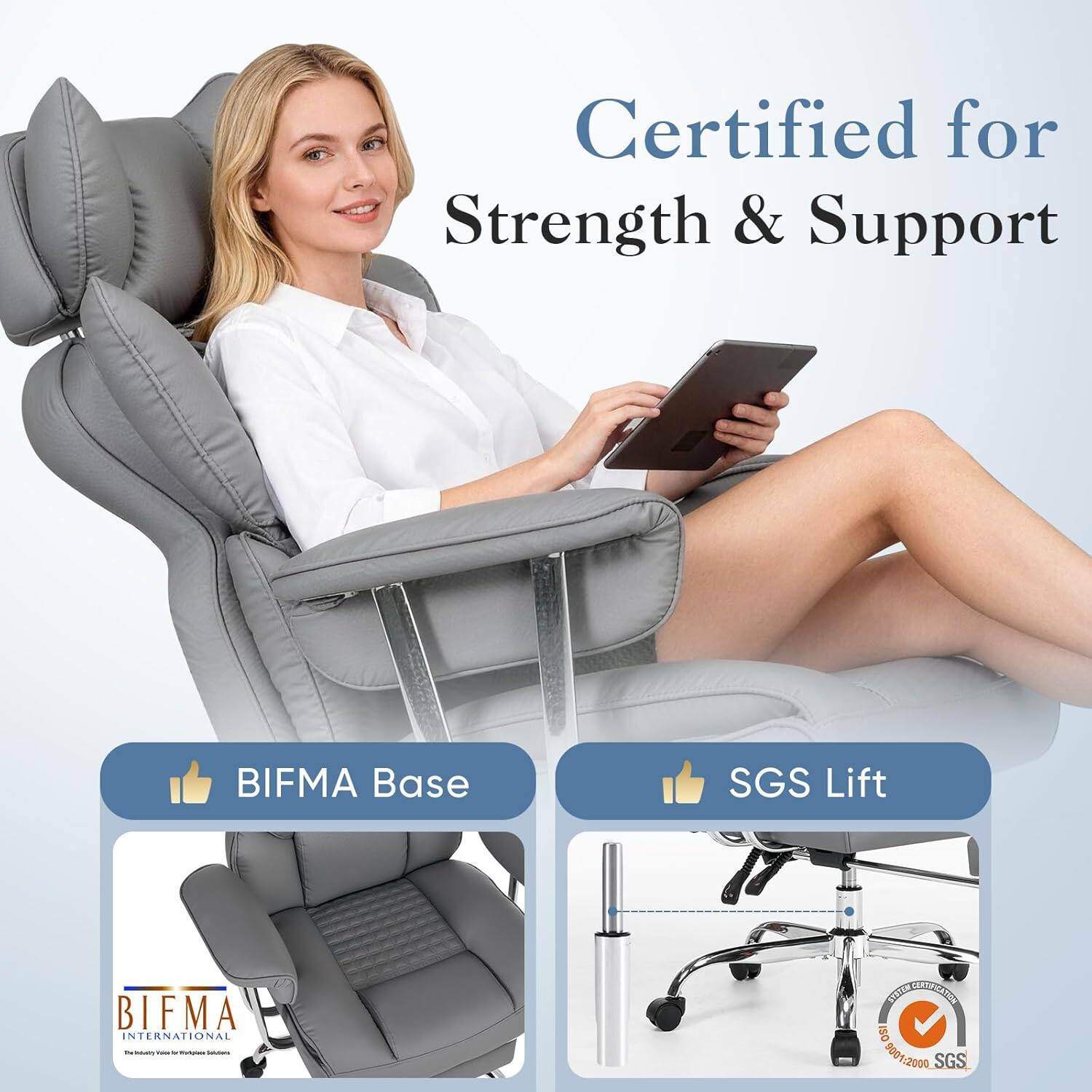 Certified for Strength & Support

BIFMA Base

SGS Lift

BIFMA INTERNATIONAL

ISO 8001:2009

SGS