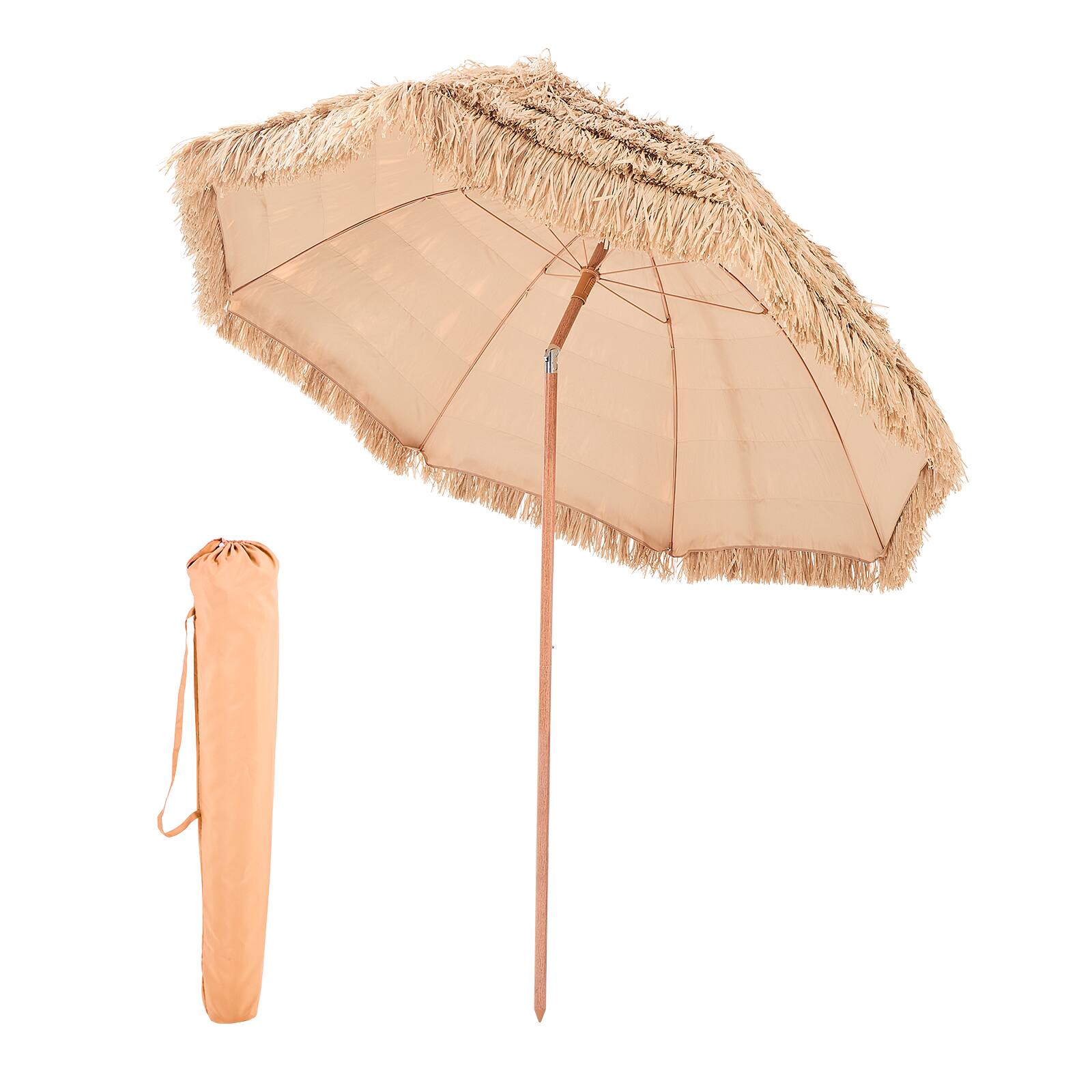 Front. VEVOR - Tiki Umbrella, 8 ft Thatched Patio Umbrella , Hawaiian Style Beach Parasol with Durable PP Thatch and 8 Metal Ribs - Brown.