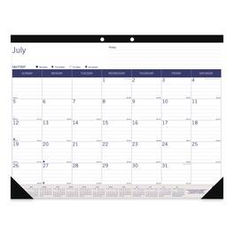 Blueline - DuraGlobe Academic Desk Pad Calendar 22 x 17 White Blue Gray Sheets Black Headband 13 Month July 2025 to July 2026