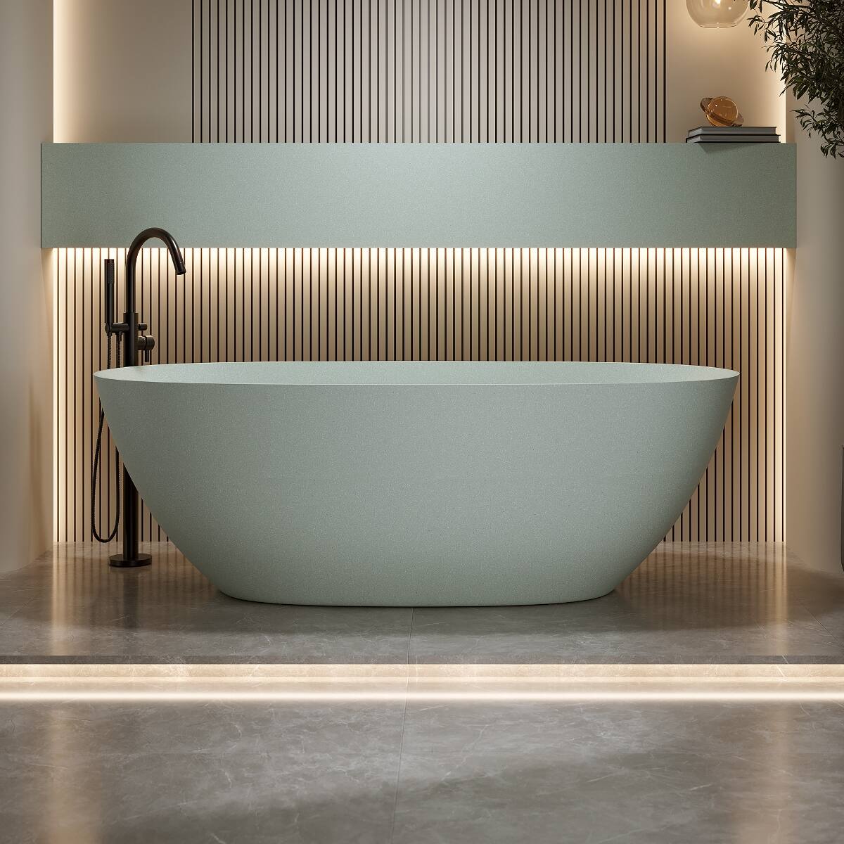 Front. Loheer - Loheer 69 in Freestanding Solid Surface Soaking Bathtub, Oval Stone Resin Tub with Center Drain - Turquoise Green.