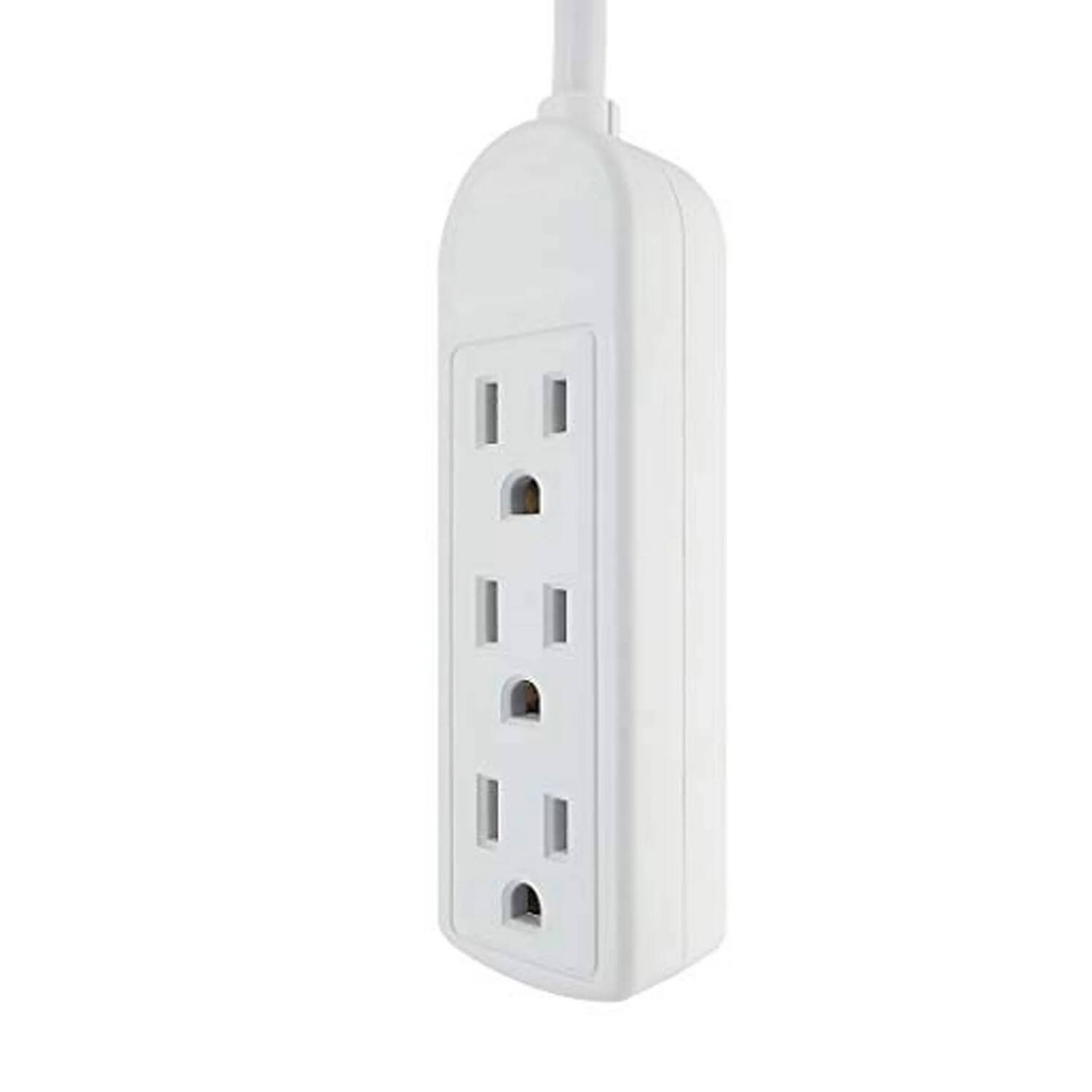 Left. Home Collection - 1 Pc 3 Outlet Power Strip Grounded Plug Extension Cord Adapter - White.