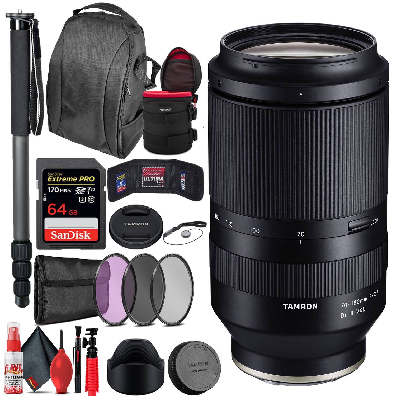 Tamron 70 180mm f/2.8 Di III VXD Lens for Sony E + Travel Bundle Black ...