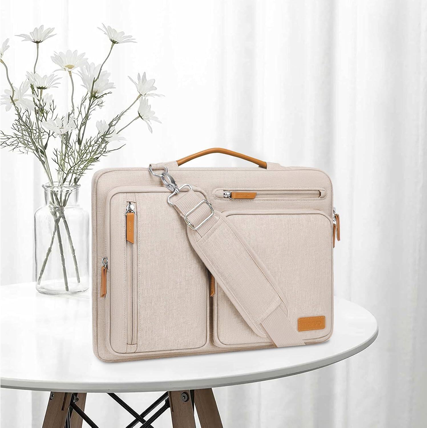 Left. mosiso - 360 Protective Laptop Shoulder Bag 15-15.6 inch Computer Messenger Bag for MacBook Pro 16 inch HP Dell Lenovo Asus - Sand.