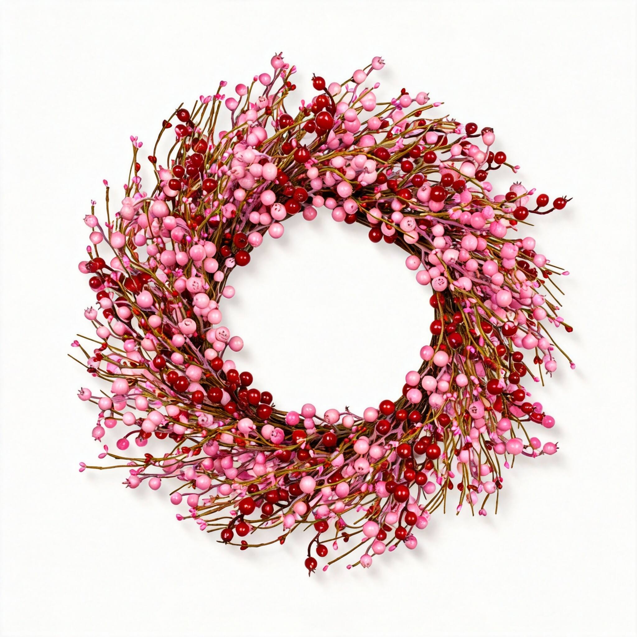 Front. Frangdom - Valentines Wreath Artificial Pink Red Berries Door Decor - 22" wreath, pink & red berries.