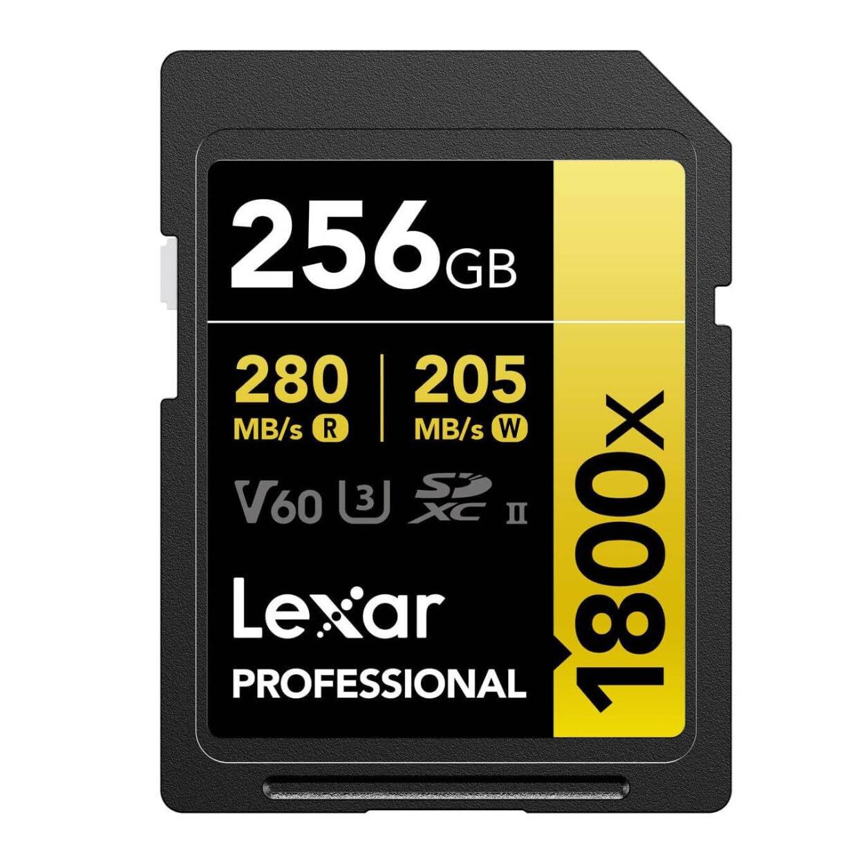 256 GB 280 MB/s R 205 MB/s W V60 3 SP XC II Lexar PROFESSIONAL 1800x