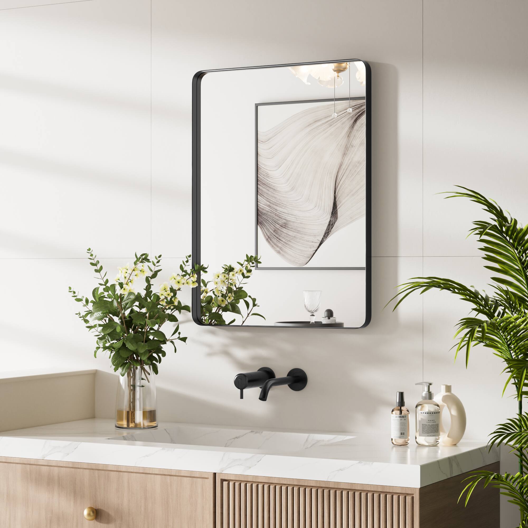 Alt View 1. PAIHOME - Black Metal Framed Bathroom Mirror for Wall, Vanity Mirror for Modern Decorative - 16" x 24".