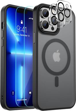 Entronix - 5-in-1 Premium Protection Bundle for iPhone 13 Pro - Translucent Matte Case with Screen & Lens Protectors - Black