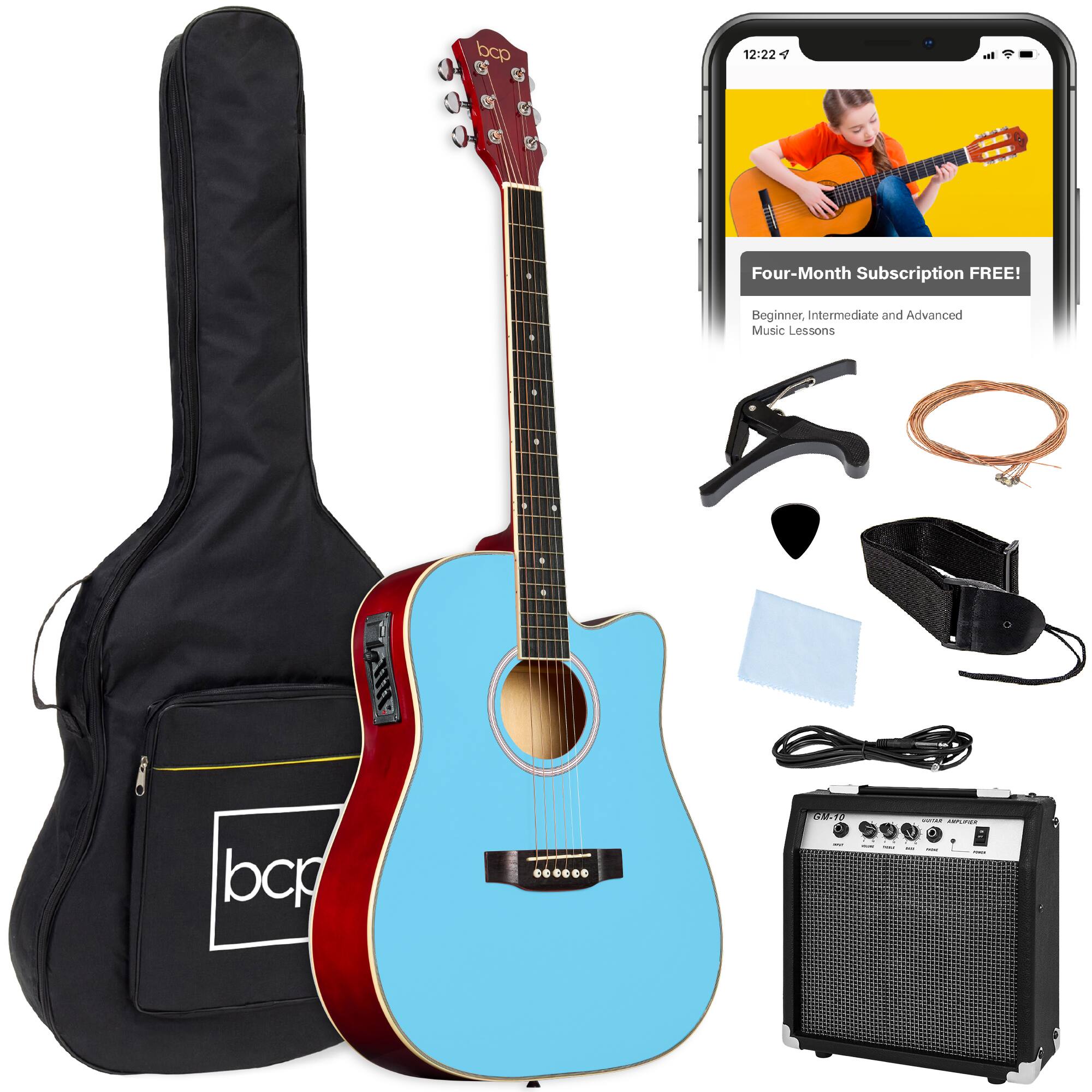 Best Choice Products - Beginner Acoustic Electric Guitar Starter Set 41in w/ Wood Cutaway Design, Gig Bag - Sky Blue