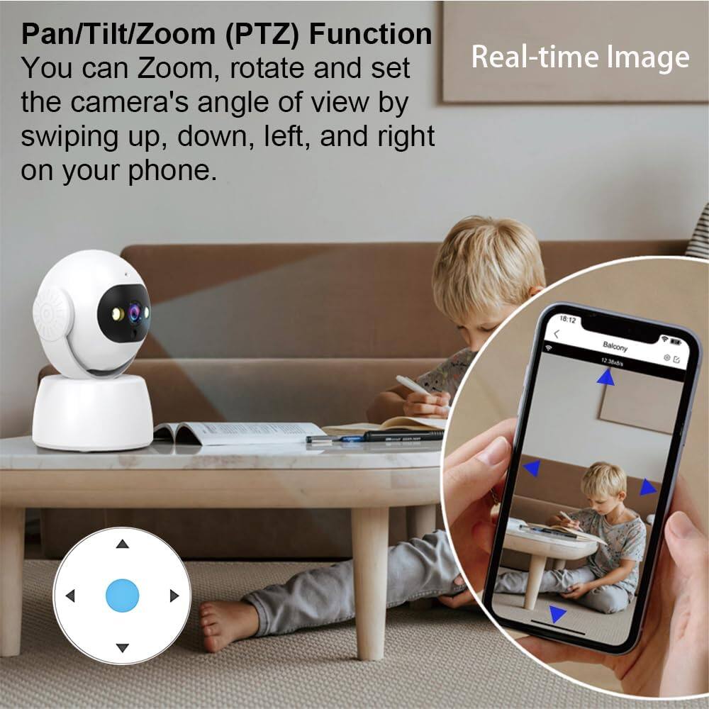 Pan/Tilt/Zoom (PTZ) Function  
You can Zoom, rotate and set the camera's angle of view by swiping up, down, left, and right on your phone.

Real-time Image