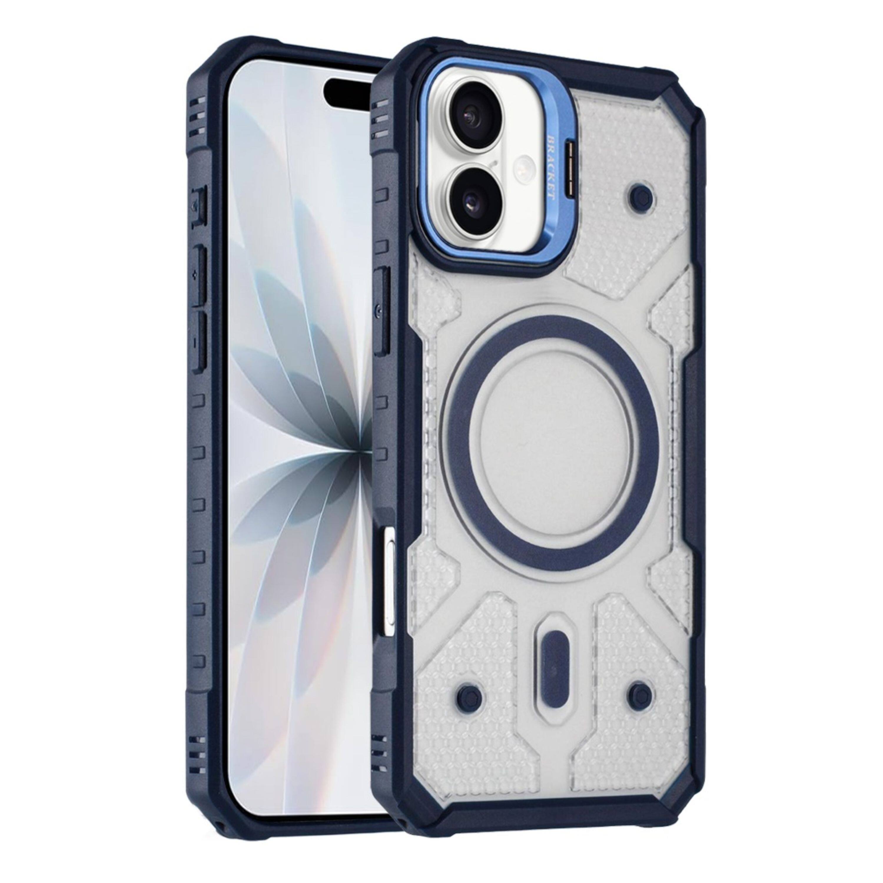 Front. Kitcheniva - Rugged Camera Stand Phone Case With Magnetic Circle Tempered Glass For iPhone 17 Dark Blue - Dark Blue.