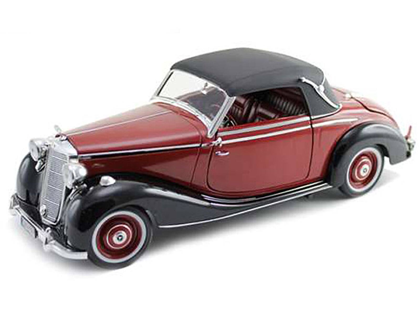Alt View 1. Signature Models - 1950 Mercedes Benz 170S Cabriolet Burgundy and Black 1/18 Diecast Model Car by Signature Models.