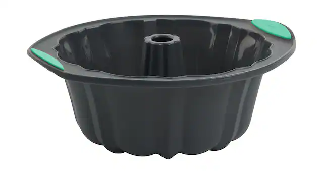 Front. Trudeau - Structure Silicone 10 Cup Fluted Cake Pan, Grey/Mint - Black.