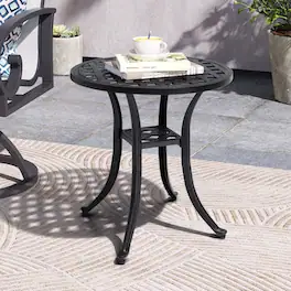 Crestlive Products - Round Patio Side Table Cast Aluminum End Table - Black