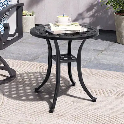 Front. Crestlive Products - Crestlive Products 20in Cast Aluminum Patio Coffee Side Round Outdoor Bistro Table - Black.
