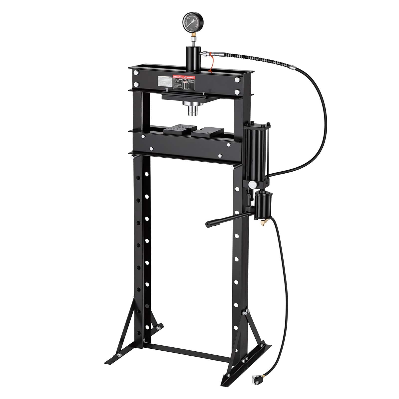 VEVOR - 20-Ton Hydraulic Shop Press,H-Frame Manual/Pneumatic Shop Press with Gauge, Heavy-Duty Garage Floor Adjustable Hydraulic - Black