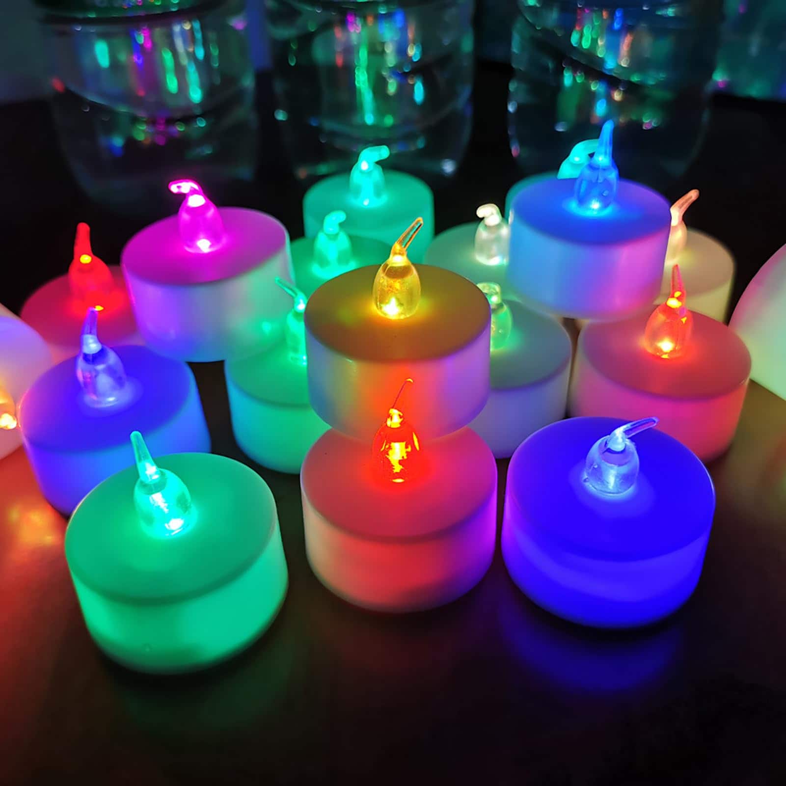Paradigms Interiors - Led Tea Lights Candles Flickering Tealights Long Lasting Operated Decoration For And Christmas - Multi-color -24pcs