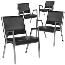 Emma + Oliver - 4 Pack 1000 lb. Rated Antimicrobial Bariatric medical Reception Arm Chair - Black Vinyl