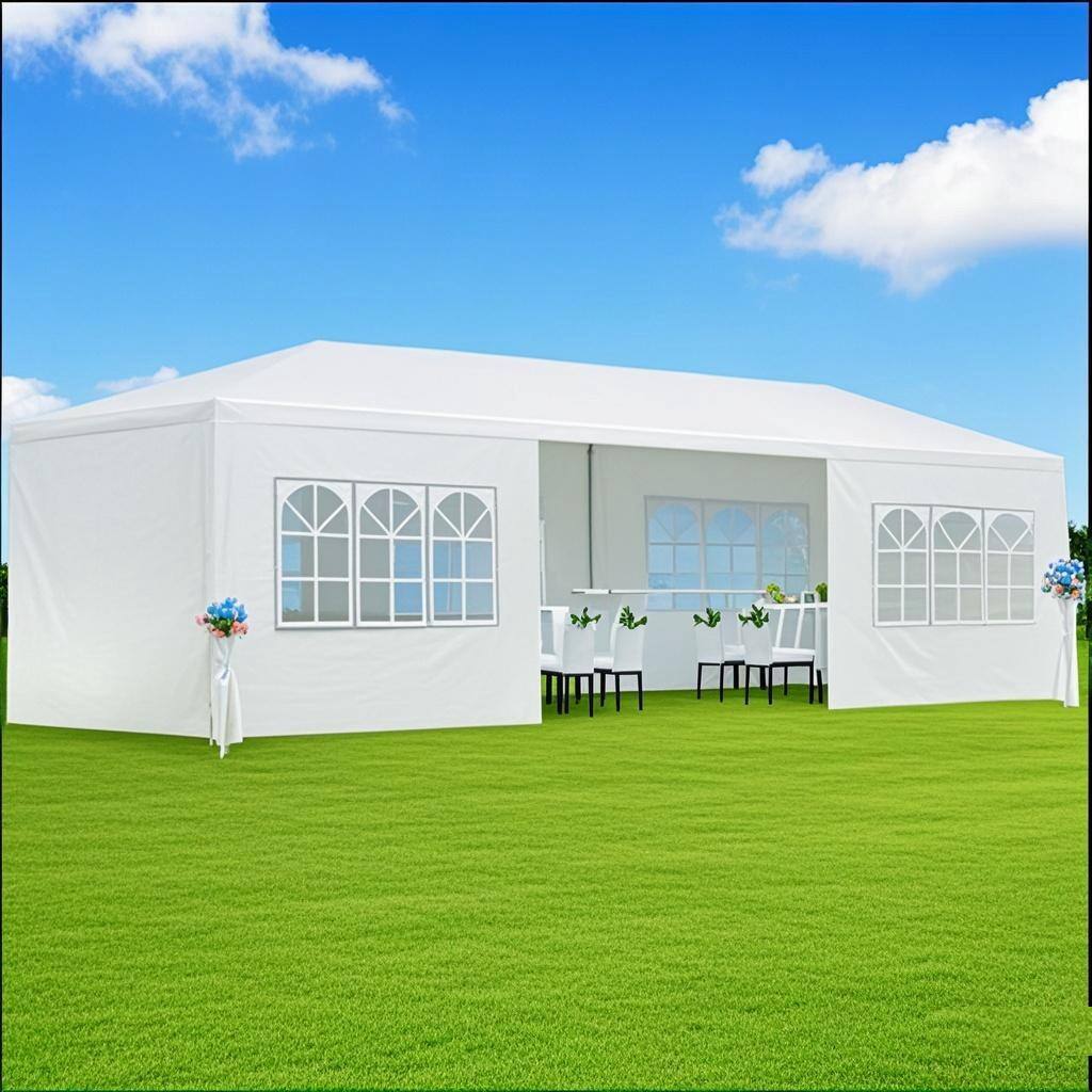Alt View 1. Ecooso - 10x30' Outdoor Garden Gazebo Wedding Party Tent Canopy Marquee with 8 Removable  Sidewalls - White.