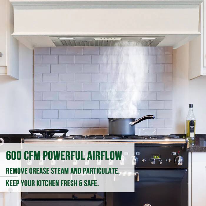 600 CFM POWERFUL AIRFLOW REMOVE GREASE STEAM AND PARTICULATE, KEEP YOUR KITCHEN FRESH & SAFE.